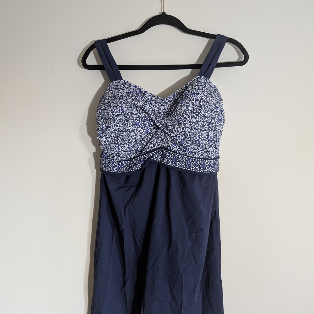 Lands' End Navy and White Dress